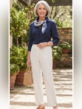 Ming Wang White Knit Straight-Leg Women’s Pants